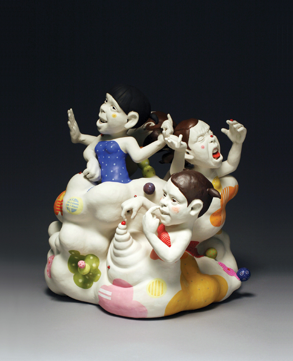 Kyungmin Park's My Preciousness, 23 in. (58 cm) in height, handbuilt porcelain, underglaze, resin, 2012.