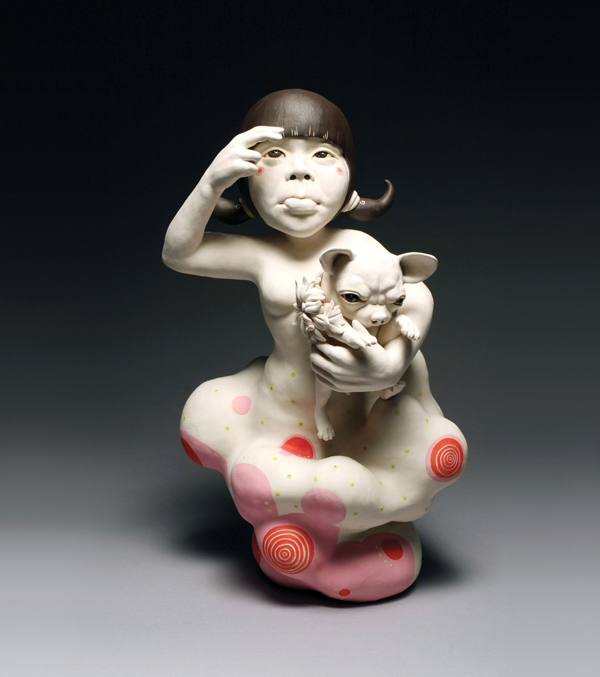 Kyungmin Park's Immortal Entaglement, 25 in. (64 cm) in height, handbuilt porcelain, underglaze, resin, 2014.