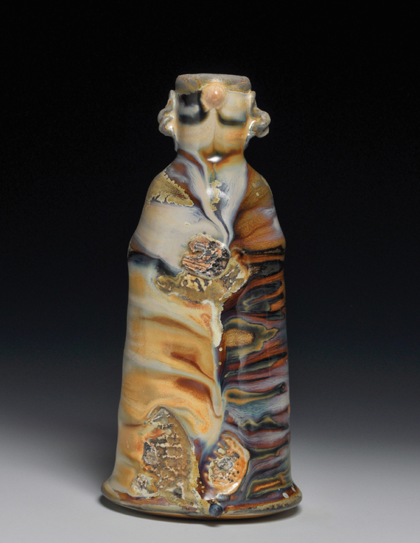 2 Dick Lehman’s thrice wood-fired vase, 12 in. (31 cm) in height, white stoneware, wood-fired to cones 10, 12, and 14, in that order, 2013.