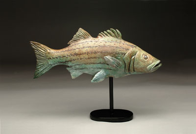 Using a combination of two glazes and several sprayed stains, Dianna Pittis makes fish sculptures that accurately mimic the markings and colorings of the fish in nature.