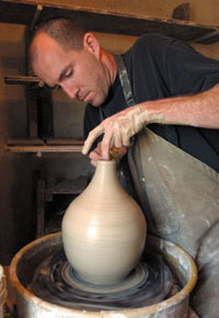 Ryan McKerley throwing a pot in his Austin, Texas, studio.