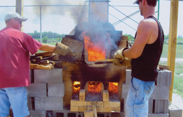 Firing steadily for more than 30 hours, the kiln reaches Cone 10. The kiln is allowed to soak at that temperature for a few hours, then it's sealed to allow it to cool slowly for a few days.