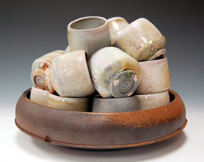 Drew Nicklas' Whiskey Jam (A Pile of Tumblers), 17 in. (43 cm) in diameter, wood-fired stoneware.