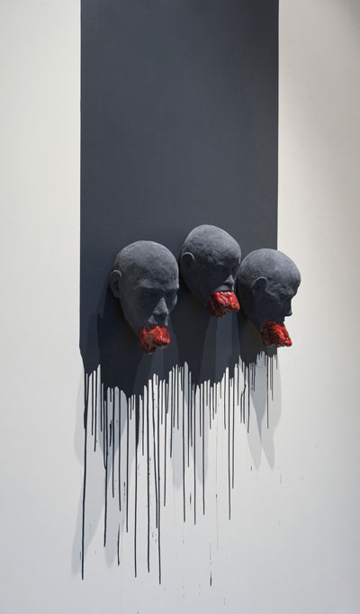 Eat Your Heart Out, variable dimensions, ceramic, glaze, paint, and flocking, 2008.