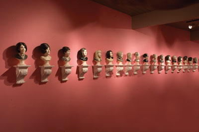 Good Girls 1968 portraits, Washington State University Museum of Art, each 13 in. (33 cm) in height, earthenware, glaze, plaster, 2003–2007.