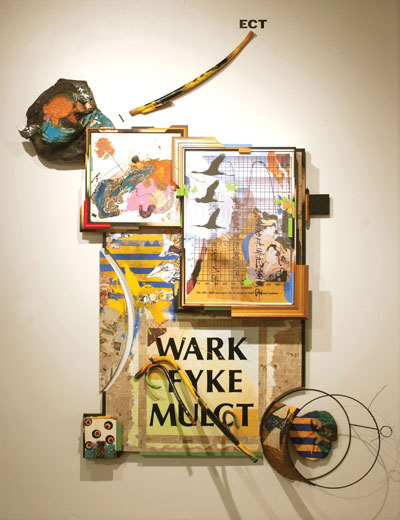 Fusion, 6½ ft. (2 m) in height, handbuilt clay with glaze, ceramic tile with glaze, digital print with collage, and mixed media, 2005.