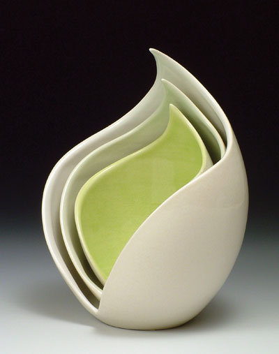 Nest, 9 in. (23 cm) in height, porcelain,  fired to cone 6 in oxidation, 2009. 