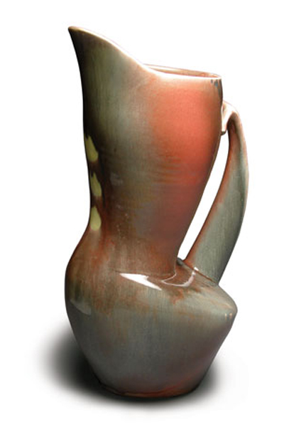 Pitcher, wheelthrown and hand-built porcelain, multiple glazes, fired to cone 10 in oxidation.