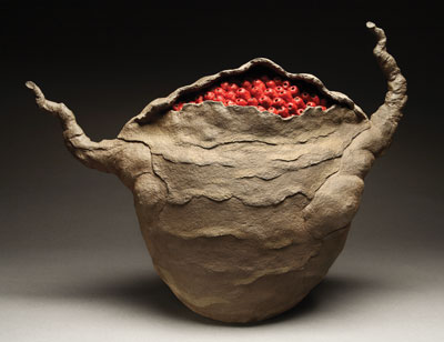 Untitled, 20 in. (51 cm) in height, stoneware, fired to cone 10 in reduction, beeswax, resin, and pigment, 2002.