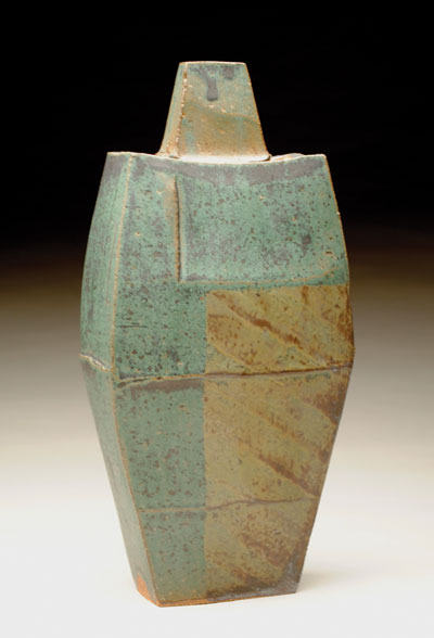 Tall altered box, stoneware, gas-reduction fired, 2010.