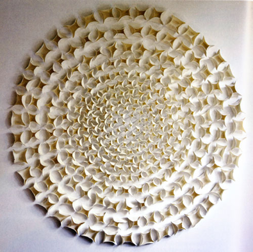 Flower, by Valeria Nascimento, 2008. Size: 100 x 100 cm (391/2 x 391/2 in.). Royal porcelain fired to 1260ºC (2300°F), mounted on wooden backing. Photo by Christopher Pillitz