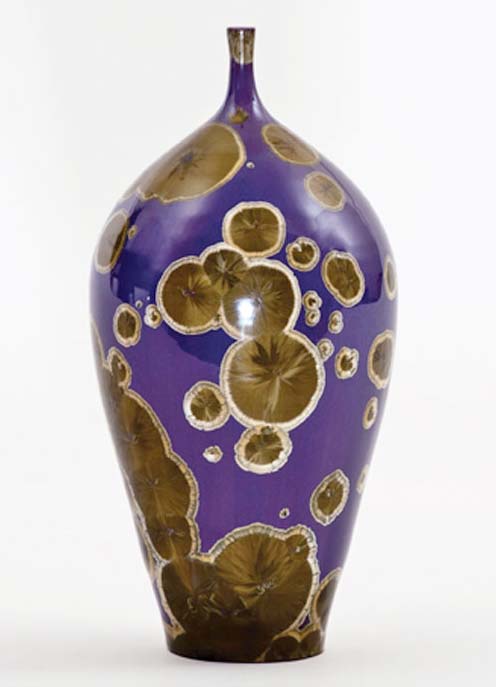 Bottle with Gold Stuff Glazem fired in oxidation, then refired to 1500 degrees F and reduced until the kiln cooled to 1250, by Diane Creber.