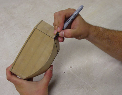 Fig.3 Finish shaping the prototype on a band saw and draw seam lines.