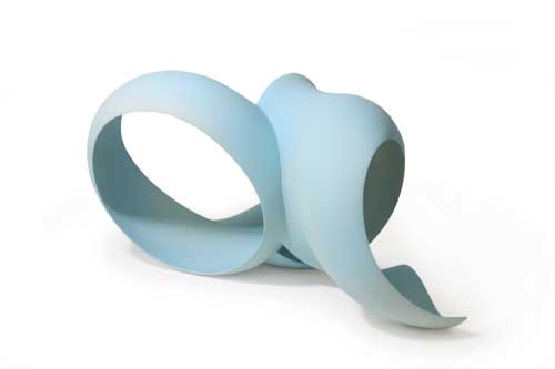 Blue sculpture, 16 in. (41 cm) in length, white stoneware and engobe, 2010.