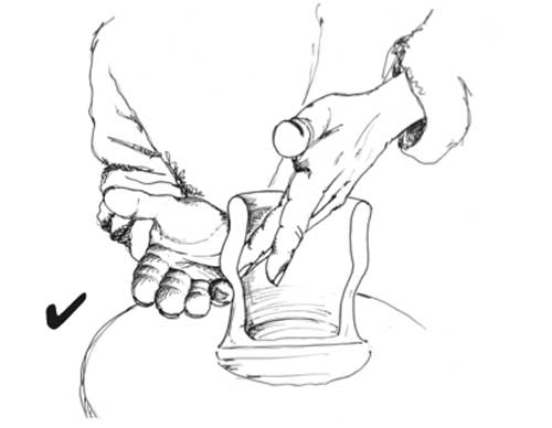 Sketch showing the use of the palm of the hand