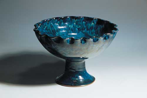 “Pedestal Bowl,” 12 inches (30 centimeters) in height, stoneware, Glossy Black over Blue Matt glaze.