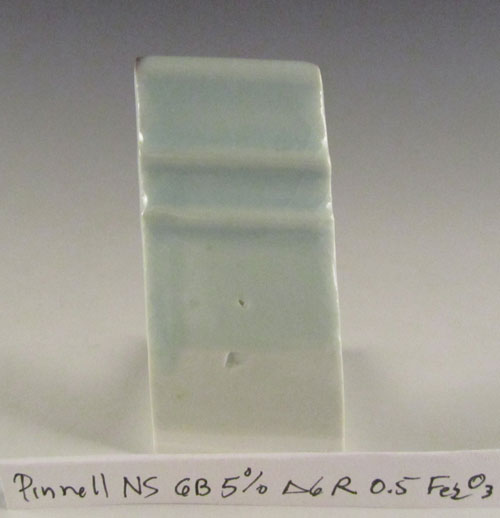Pinnell Celadon (rev.) with Nepheline Syenite and Gerstley borate on Grolleg Porcelain fired to cone 6 in reduction, 2011.