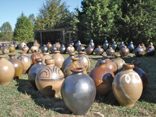 All 100 jars were set out in the yard prior to being moved to the road for their “lineup.”