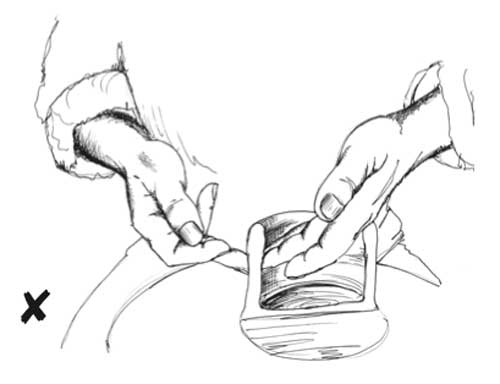 Sketch showing the use of the fingertips.