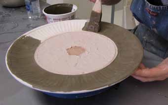 13 Add glycerin to thicken glazes and to make them brush more easily, then glaze the platter.