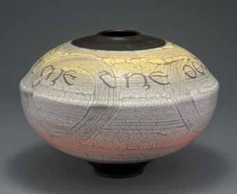 Never Tell Me the Odds, 14 in. (36 cm) in diameter, bisque fired to cone 08, naked raku fired at 1370°F (743°C), 2013–15. On loan to the Governor’s Mansion, Mahonia Hall, Salem, Oregon.