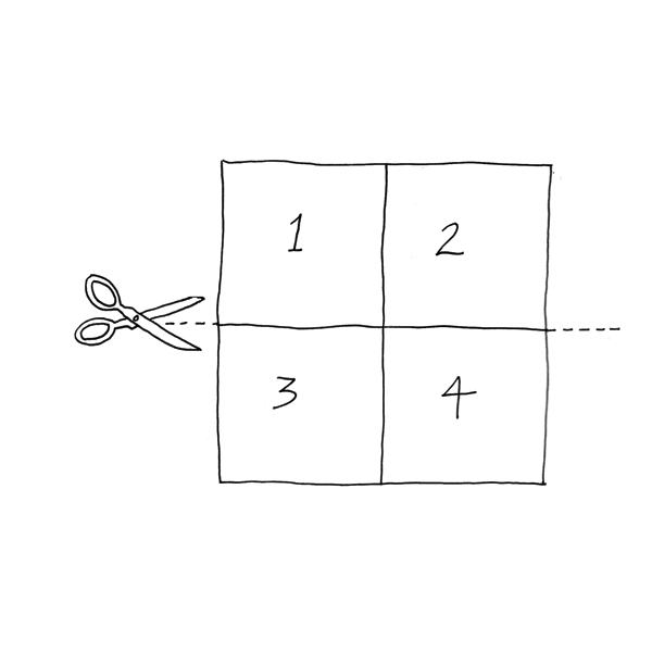 11. Tape the drawing together in the original order, then cut it in half horizontally.