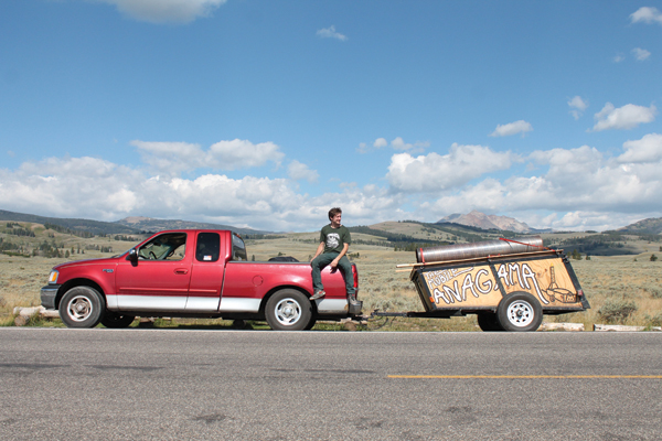 1 Henry James Haver Crissman and the Mobile Anagama in Yellowstone National Park, August 16, 2014. Photo: Daniel Totten.