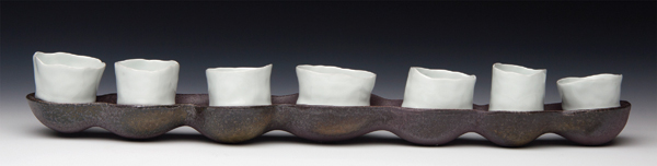 15 Louise Deroualle’s Seed Tray, 35 in. (89 cm) in length, wood-fired stoneware and porcelain, 2014.