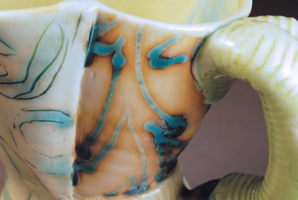 Detail of one of Salaff’s mugs showing two patterns paired together but applied using different techniques.