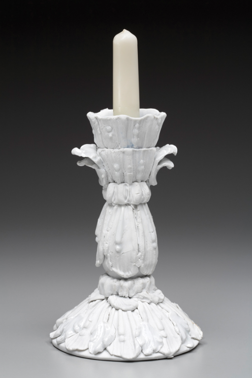 Candle holder, 10 in. (25 cm) in height, handbuilt porcelain sprigs, fired to cone 13, 2014. All photos of finished work: Peter Lee.