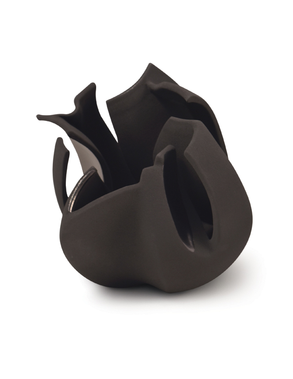 3 Black tulip, 8 in. (20 cm), wheel-thrown and altered earthenware, slip, glaze, 2016.