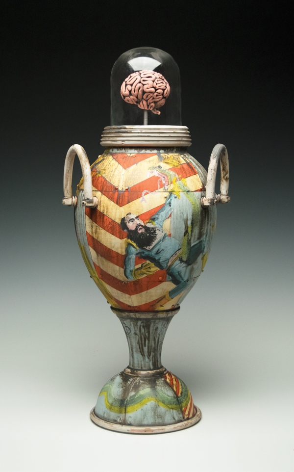 1 Amphora, 24 in. (61 cm) in height, earthenware, terra sigillata, underglaze, fired to 03 in an electric kiln, with a final luster firing to 017.