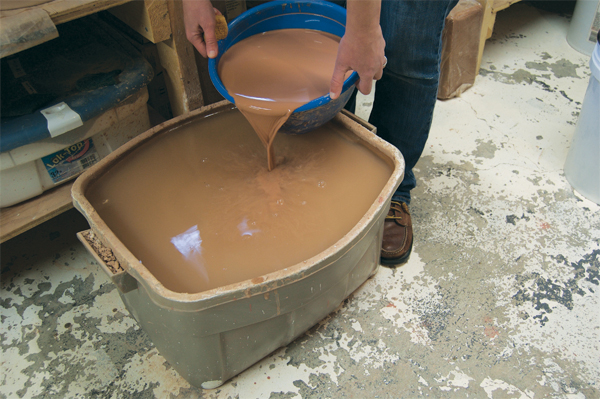 2 Throwing water poured back into the tub at the end of the day will settle by morning to restart the studio water cycle. For every 100 pounds of clay you throw, you’ll get about 20 pounds back by recycling trimmings and throwing water.