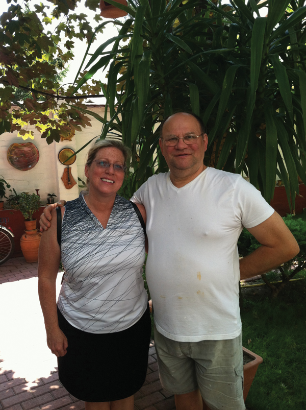 Lauren Brockman (author) with Sándor Ambrus in his Garden.