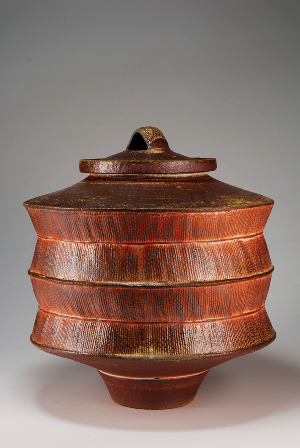 4 Sectional jar, 18 in. (46 cm) in height, stoneware, wood fired to cone 10, 2015.