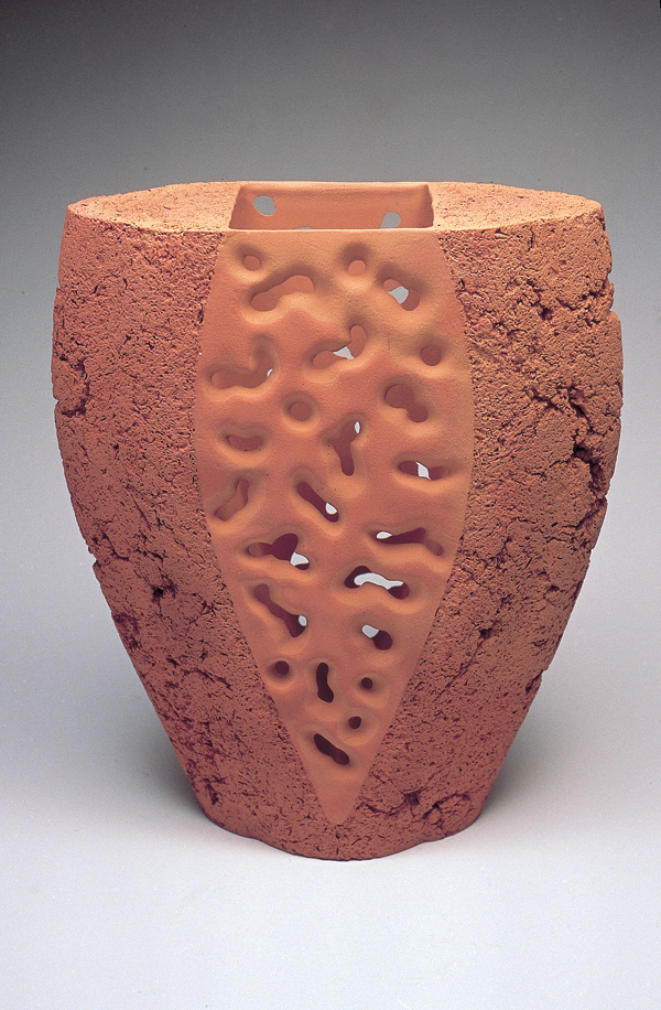 7 Angelo di Petta's untitled, 10¼ in. (26 cm) in height, press-molded and slip-cast clay, fired to cone 04, sandblasted.