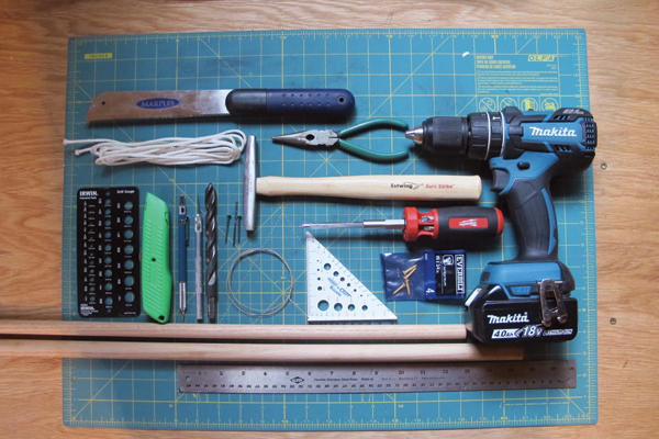 C The tools and materials you will need to create a harp tool.