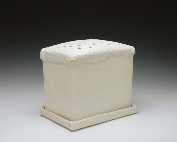 Bonilyn Parker’s porcelain flower box made from multiple slip-cast and handbuilt pieces.