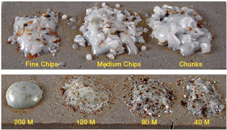 Melt tests showing various grades of unprocessed feldspars, fired to cone 10 in reduction.