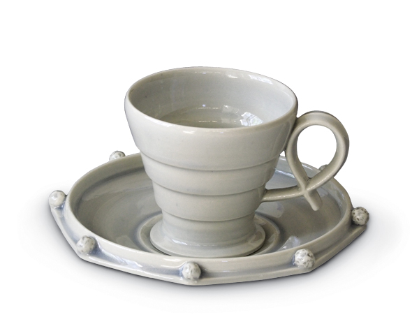 3 William Brouillard’s Deco Cup and Saucer, ceramic.