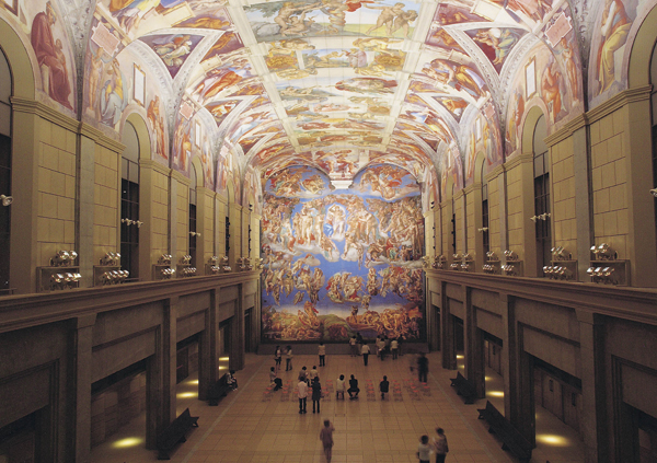 1 Sistine Chapel reproduction, Otsuka Museum of Art, Naruto, Tokushima, Japan. This reproduction of Michelangelo’s fresco is full scale with architecturally exact curvature and precise rendering to scale, color, and brush strokes of the chapel’s masterpiece. Courtesy of Otsuka Museum of Art.