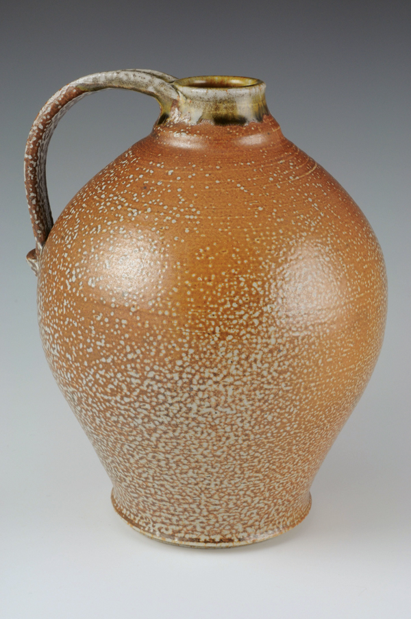 Stoneware salt jug, 11 in. (28 cm) in height, flashing slips sprayed on, salt-fired in a homemade salt kiln to cone 10.
