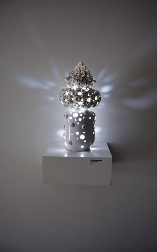 1 Palau Coral Reef, 17 in. (43 cm) in height, earthenware, low-fire glazes, LED lights, fired to cone 06, 2015.