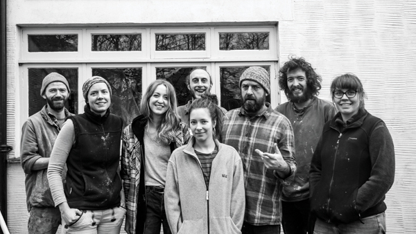 Leach Pottery staff, Left to Right: Matt Foster, Britta James, Shannon Bartlet-Smith, Callum Trudgeon, Roelof Uys, Laurence Eastwood, Kat Wheeler. Front Center: Annabelle Smith. Photo Credit: Charley Gaidoni.
