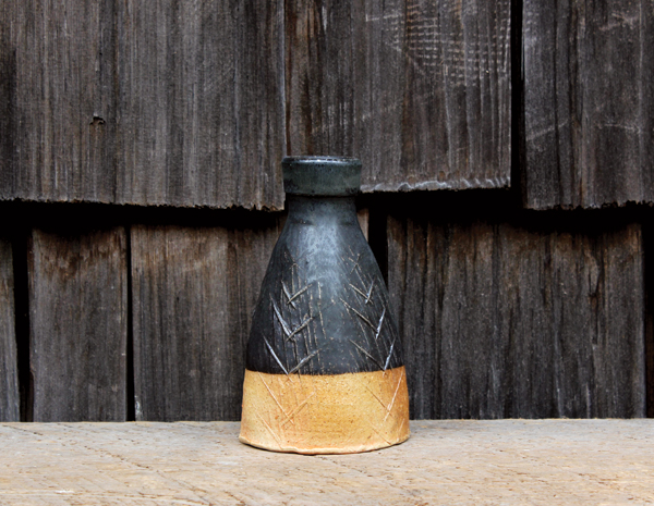 6 Matthew Krousey’s paddled vase, wheel-thrown and altered stoneware, glazed and fired in a salt kiln.