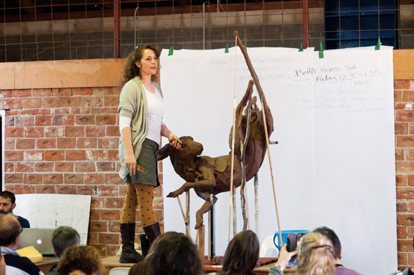 1 Beth Cavener demonstrating at the Clay Gulgong International Ceramics Festival in New South Wales, Australia, 2016. Photo: Tony Webdale.