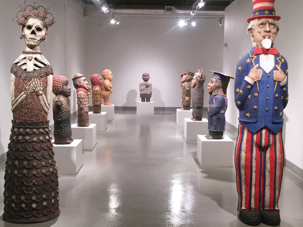 7 Where Is Our Exile, exhibition view, University of Texas at El Paso, Stanlee and Gerald Rubin Center for the Visual Arts, (October–December 2017). The two new sculptures are Tía Catrina and Uncle Sam. 1–6 Photos: Courtesy of Foster/White Gallery.