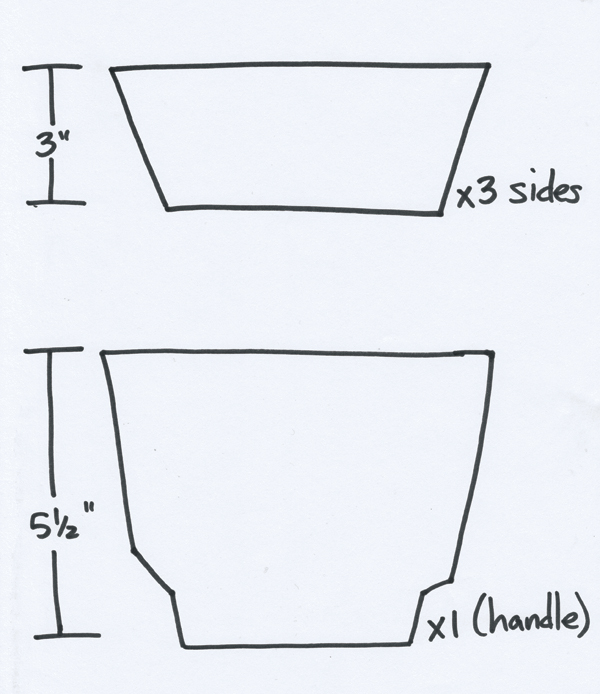 11 Templates and measurements to create the rim slab and handle shapes.
