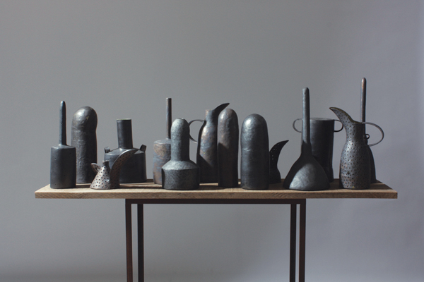 3 Daphne Corregan’s Shades of Brown, 4 ft. 9 in. (1.5 m) in length, stoneware, wood, metal, 2014.