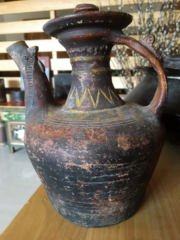 3 Teapot, pit-fired and painted stoneware.